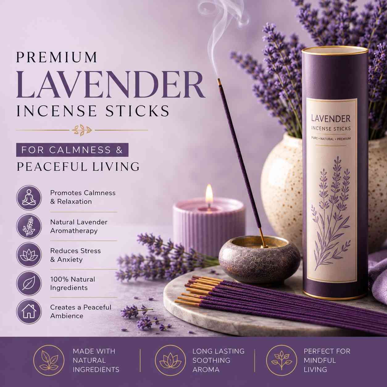 Premium Lavender Incense Sticks for Calmness & Peaceful Living
